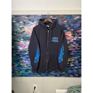 Harley Davidson Blue Flames Zip Up Hoodie Mens XL Motorcycle sun faded